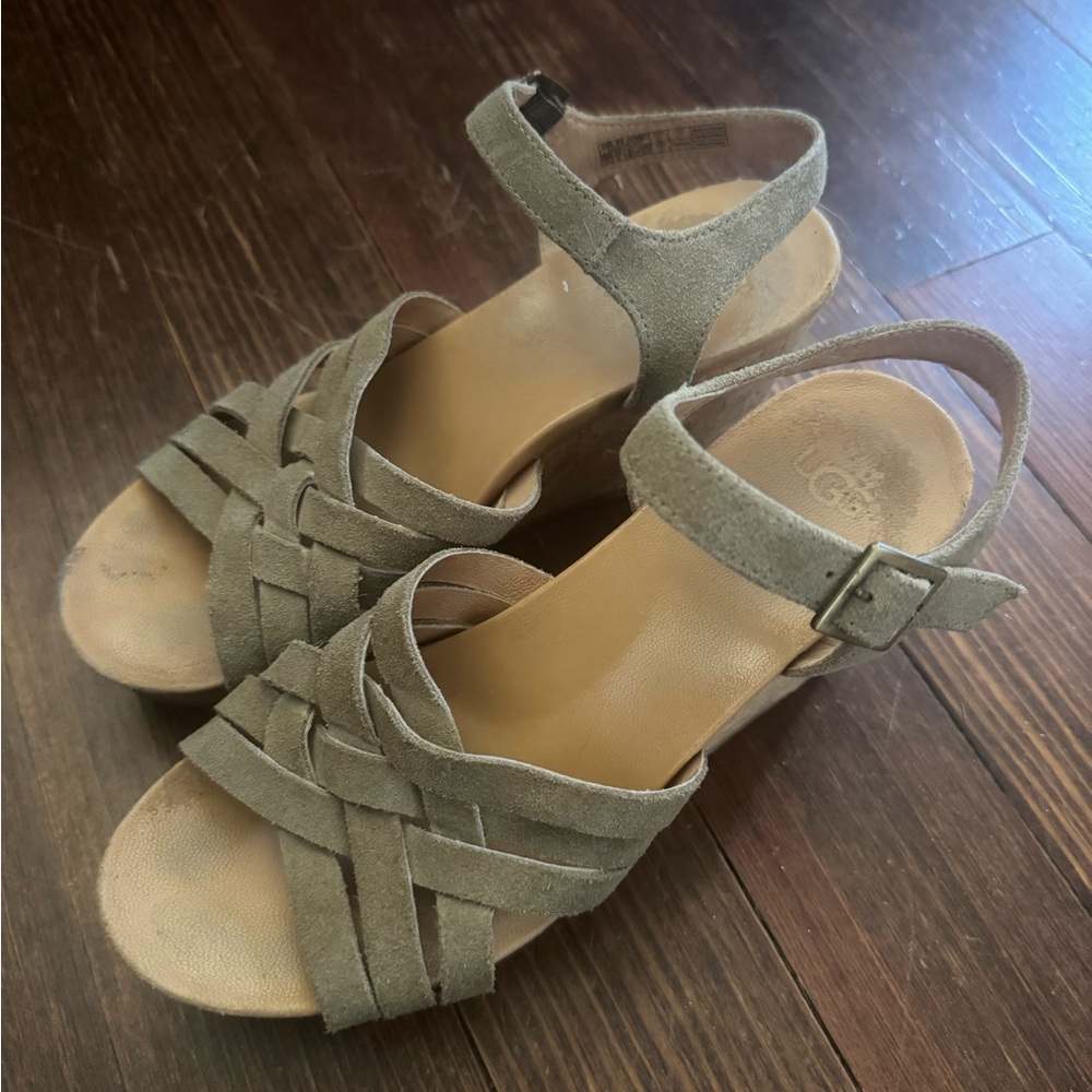 UGG Olive Suede Wedge Sandals